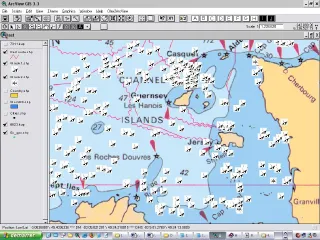 Fichier Ruter avec les épaves du SHOM dans ArcView 3.3