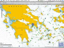 Live AIS in Greece with marine raster map overlay