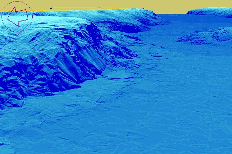Vue 3D du relief sous-marin construit par Olex à partir des sondes du bord