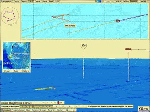 Vue 3D avec les traces des panneaux du chalut en 2D