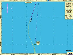 Bateau et position du chalut en vue 2D
