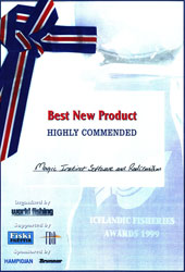 Diplôme « Best New Product, Highly Commended » des Icelandic Fisheries Awards 1999, décerné à Magic Instinct Software et Radiomidun.