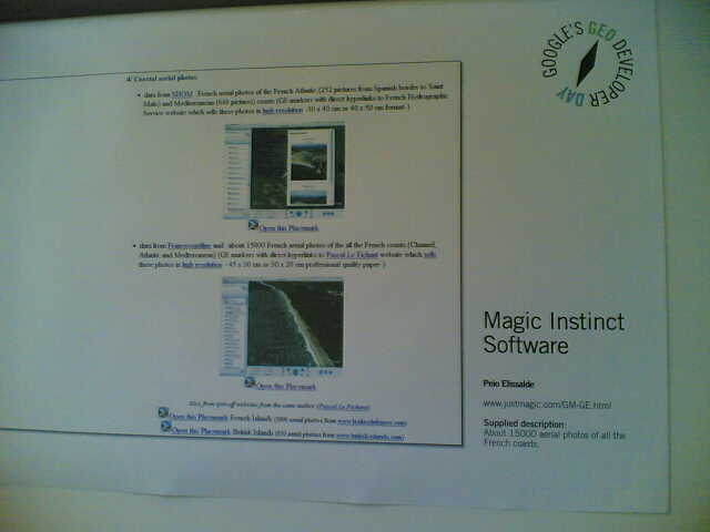 Affiche de présentation de Magic Instinct Software au Google Geo Developer Day.